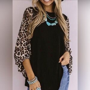 NEW WOMENS BLACK SWEATER WITH LEOPARD SLEEVES